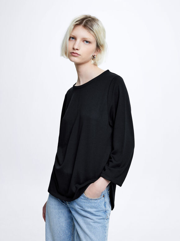 Camiseta de gola redonda - Preta