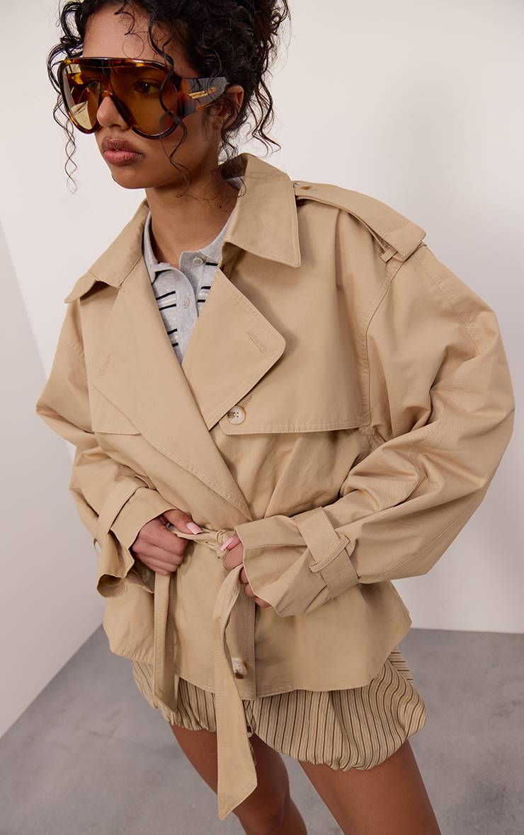 Ecru Veste Trench Courte En Sergé