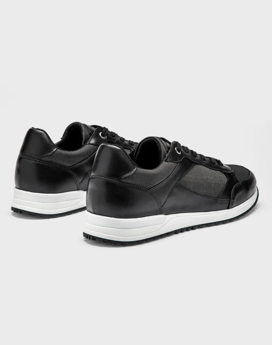 Sneakers cuir et textile noir 