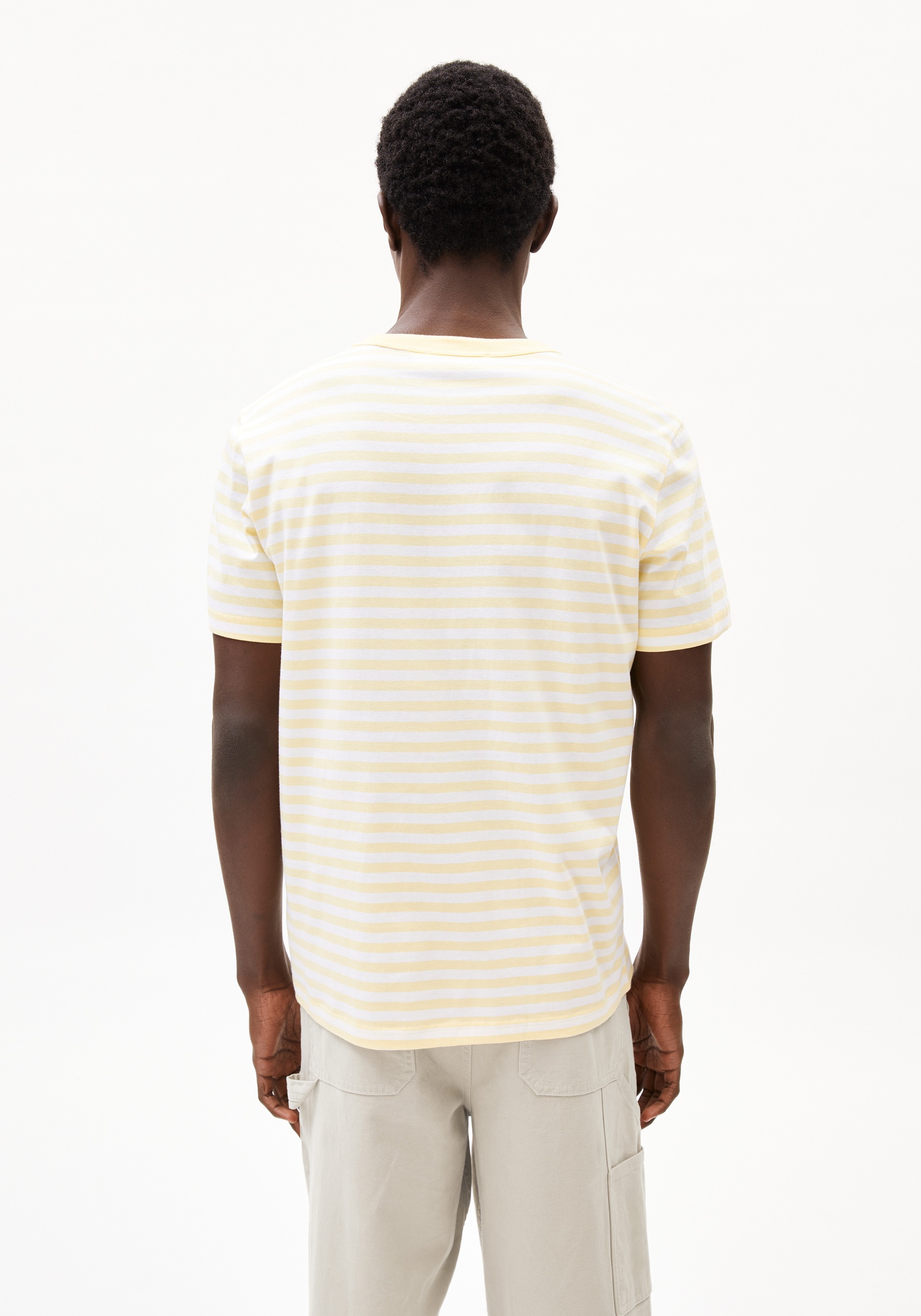 Armedangels T-Shirt Maarkos Pocket Stripes Early Yellow-Broken White