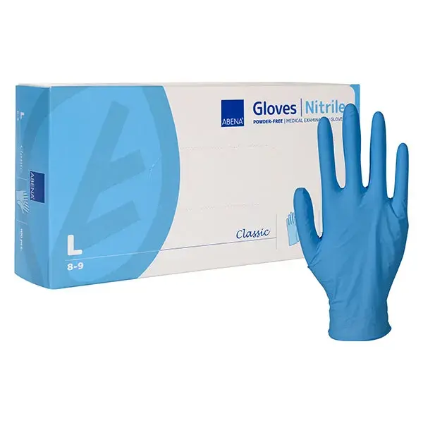 ABENA - Luvas de exame em nitrilo azul, sem pó, tamanho G, pacote com 100 unidades.