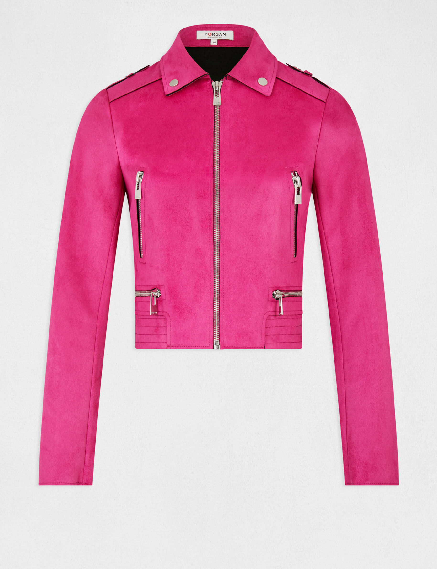 Blouson droit aspect suédine framboise femme - framboise