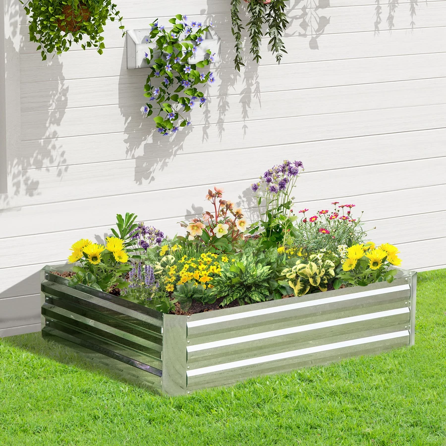 Outsunny Hochbeet aus verzinktem Stahl silber