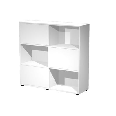Bibliothèque mi-haute à porte coulissante - L120 x H116,2 x P35 - Corps blanc - Portes anthracite