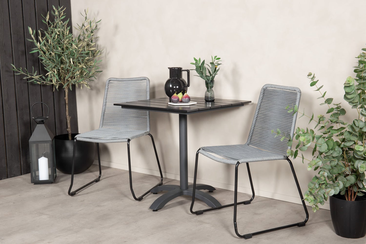 Colorado70*70 tuinset: tafel (70x70cm) en 2 stoelen, Lindos, zwart. 70 x 70 x 74 cm