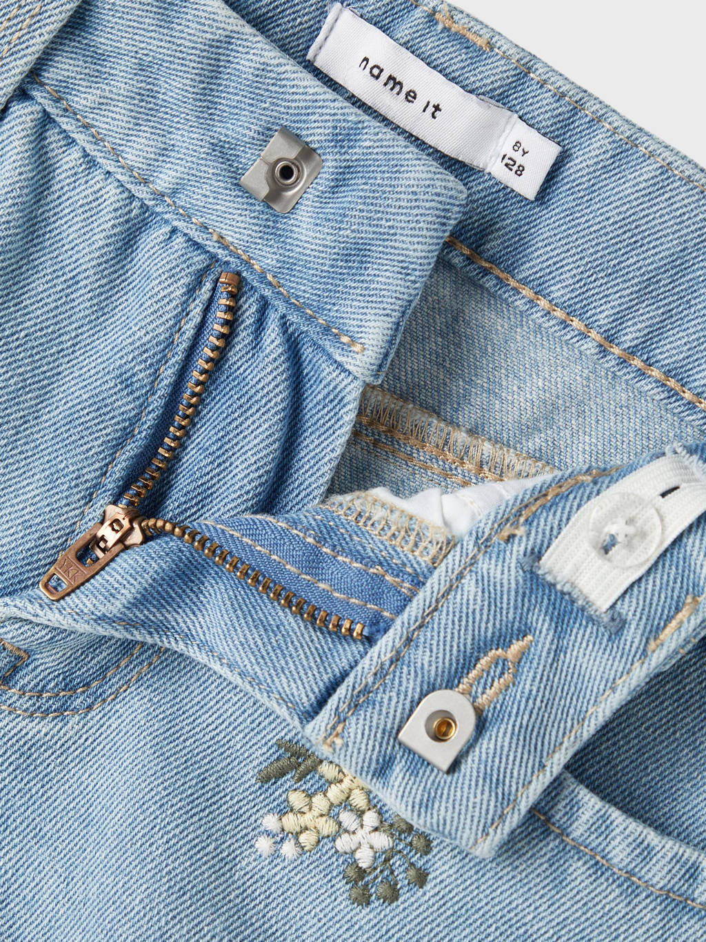 NAME IT gebloemde regular fit short NKFBELLA light blue denim