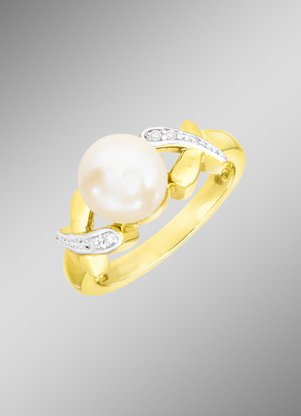 Edler Damenring mit Diamanten und Akoya-Perle