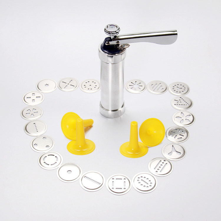 (25-tlg. Set) Edelstahl Biscuit Maker Keks Backform Cookies Pressmaschine - Silber