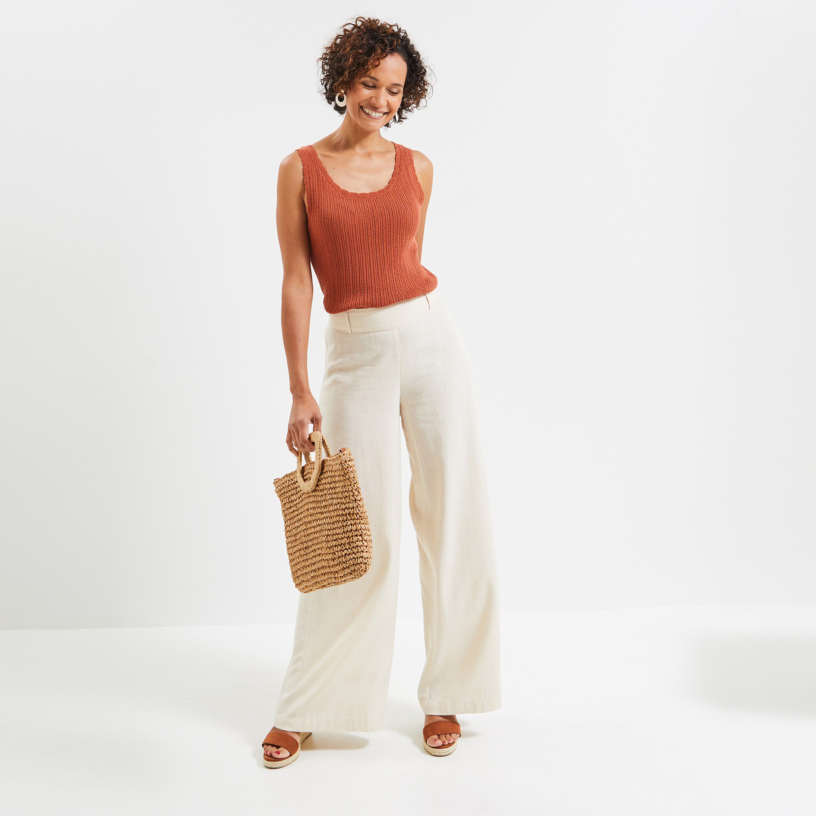 Pantalon lin mélangé femme - ECRU