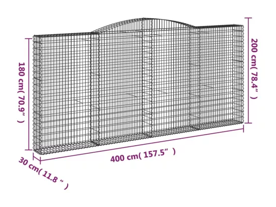 Paniers à gabions arqués 7 pcs 400x30x180/200 cm Fer galvanisé