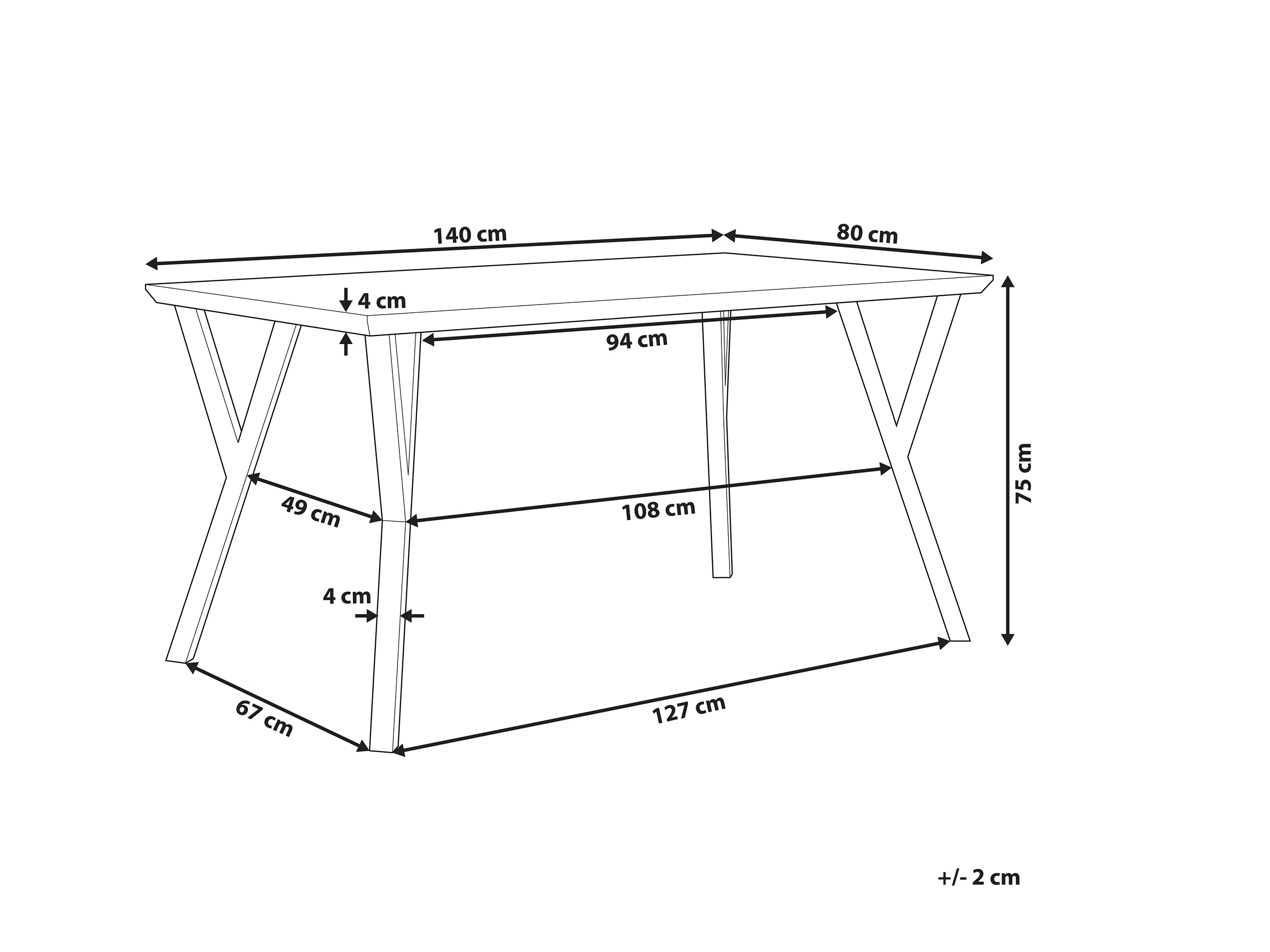 Eettafel BRAVO Lichtbruin 80 cm 140 cm