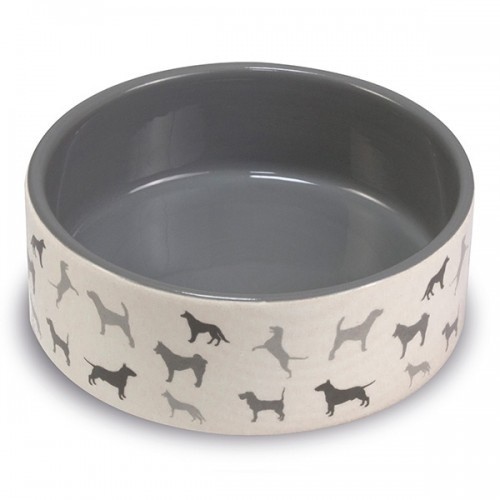 Comedouro de cerâmica para cães, cinza