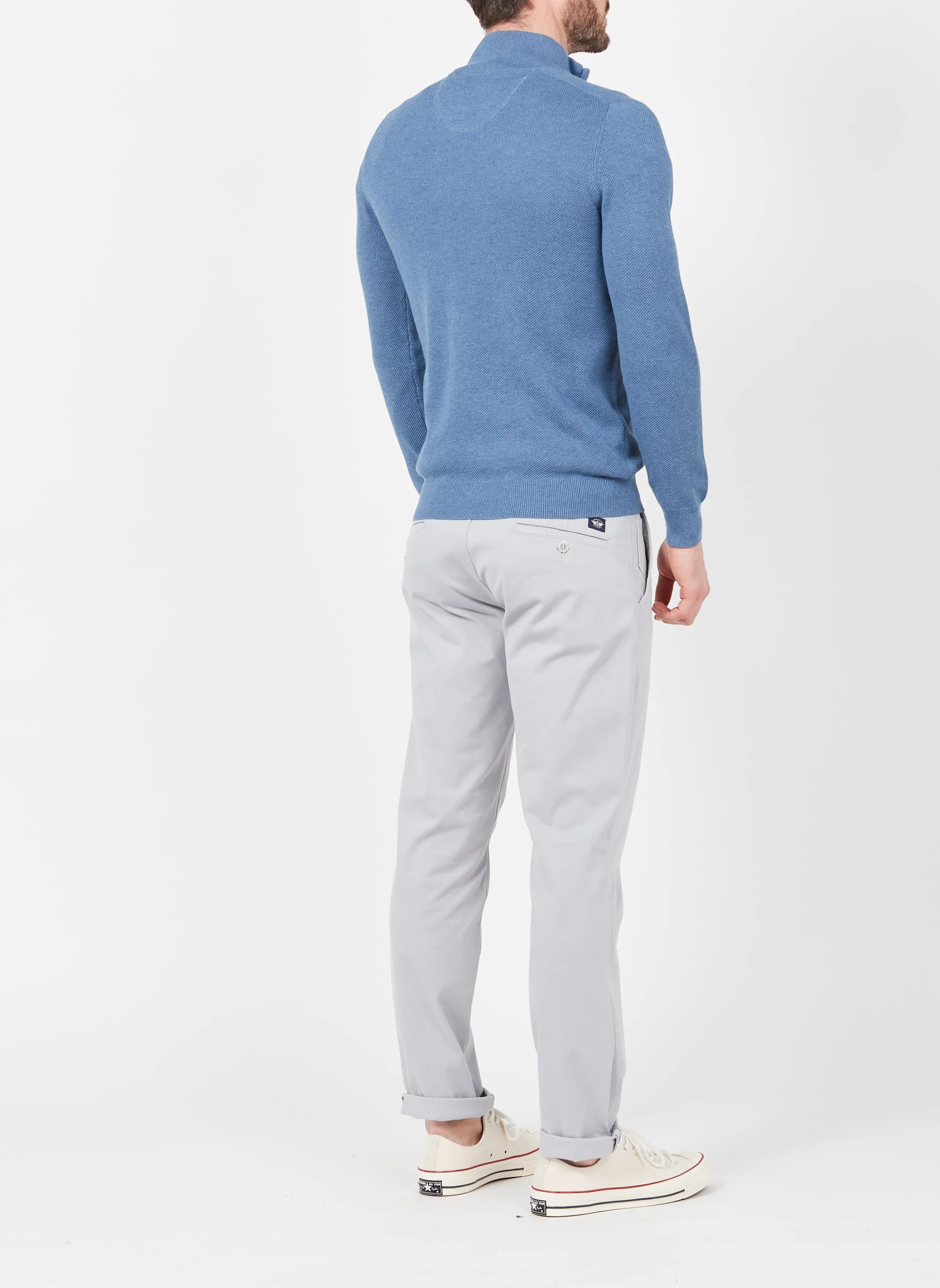 COTTON PIQUE HALF ZIP - Pull col montant zippé regular-fit en coton | Bleu