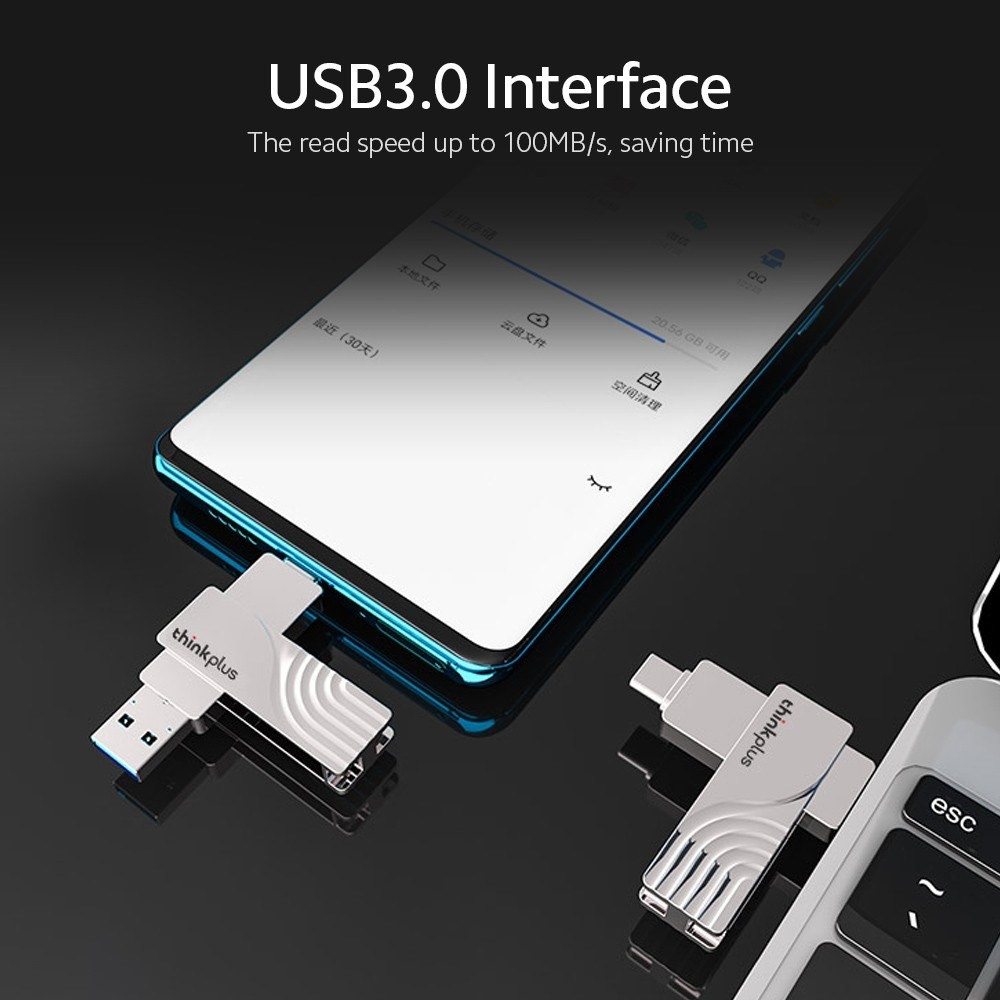(64GB) Thinkplus USB C / USB 3.0 Speicher Stick Flash Drive (70 Mbit/s) - Silber