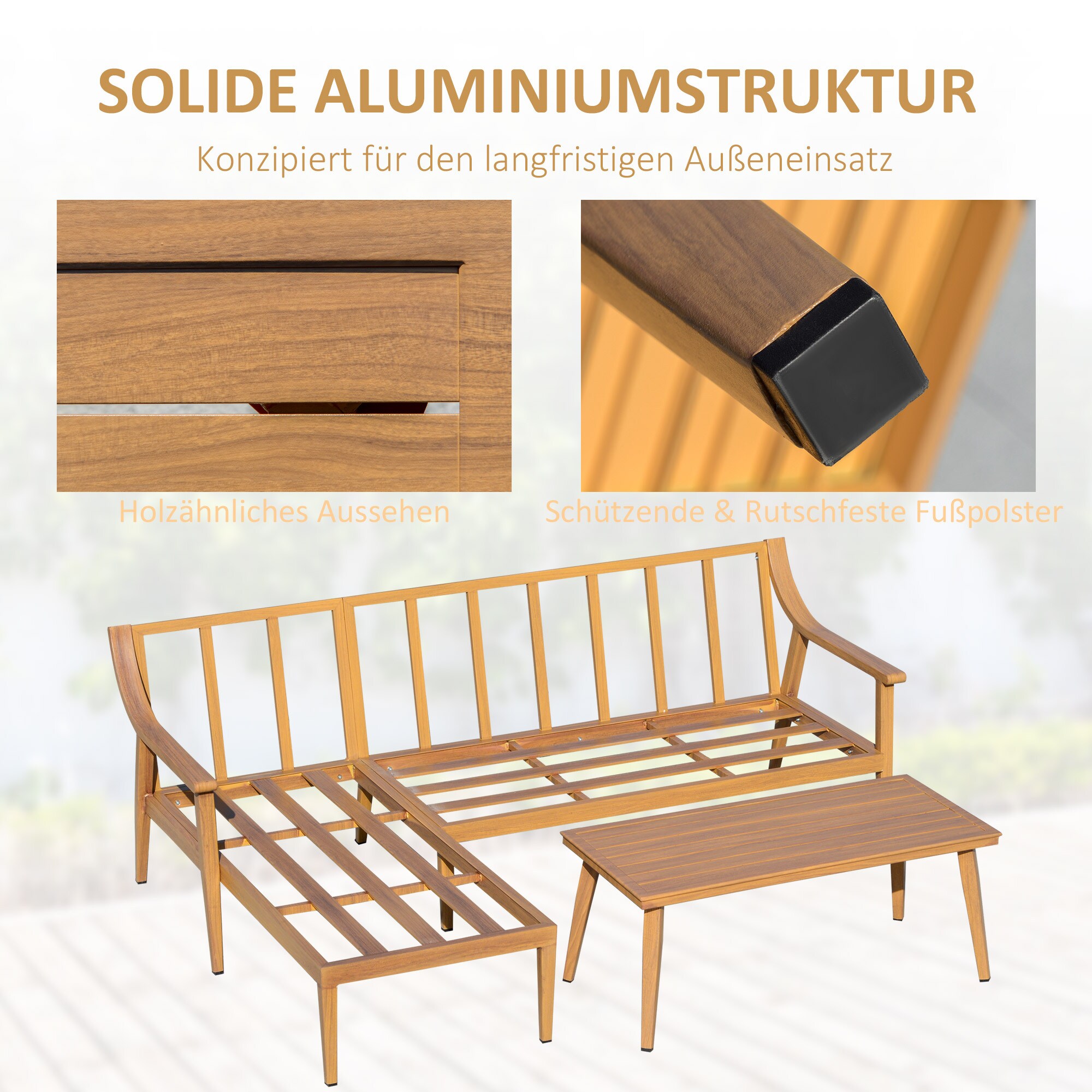 Outsunny Gartenmöbel Set mit Sitzkissen natur 138B x 74,5T x 72H cm
