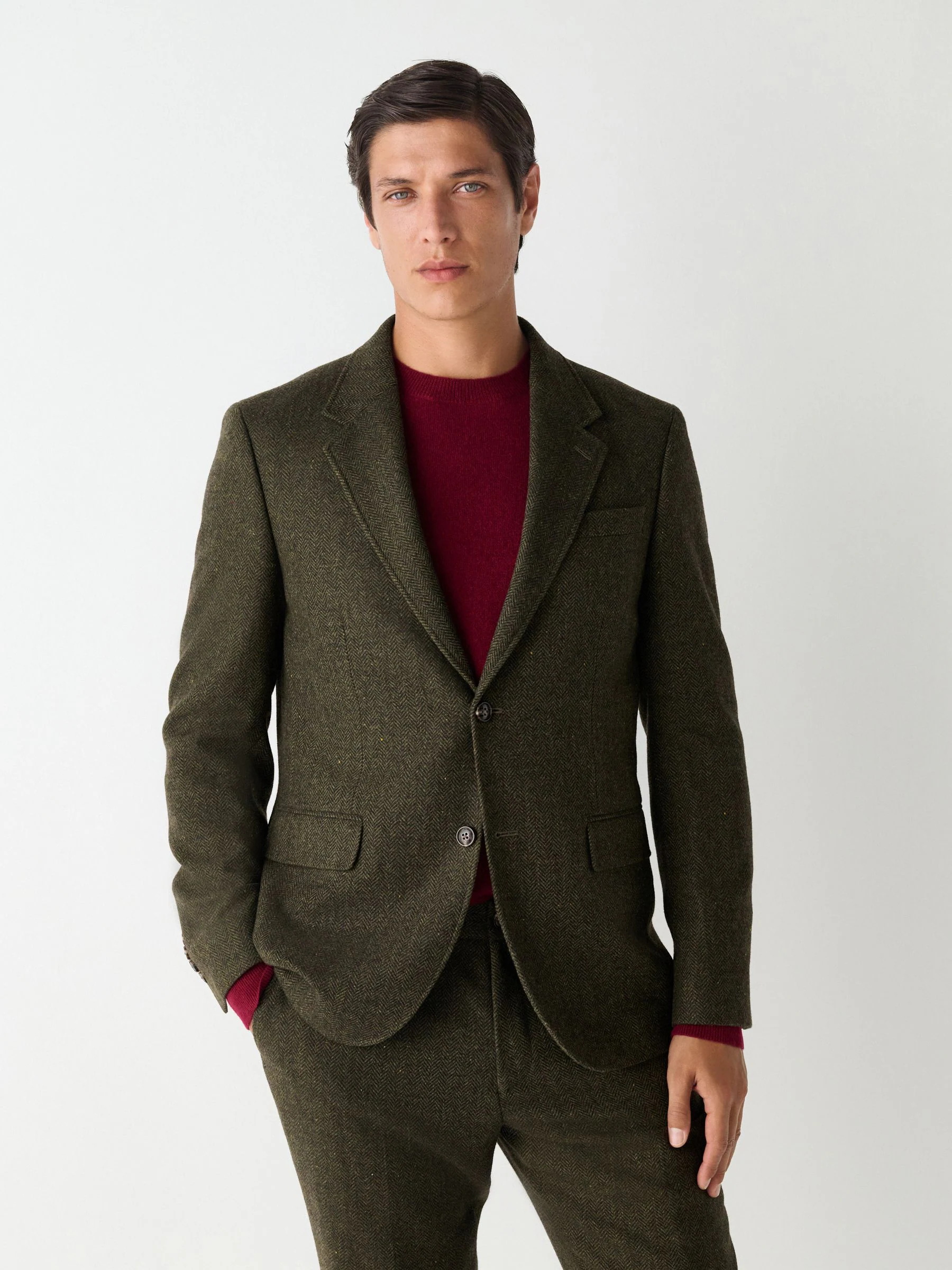 Groen - Slim Fit Herringbone Wool Blend Suit Jacket