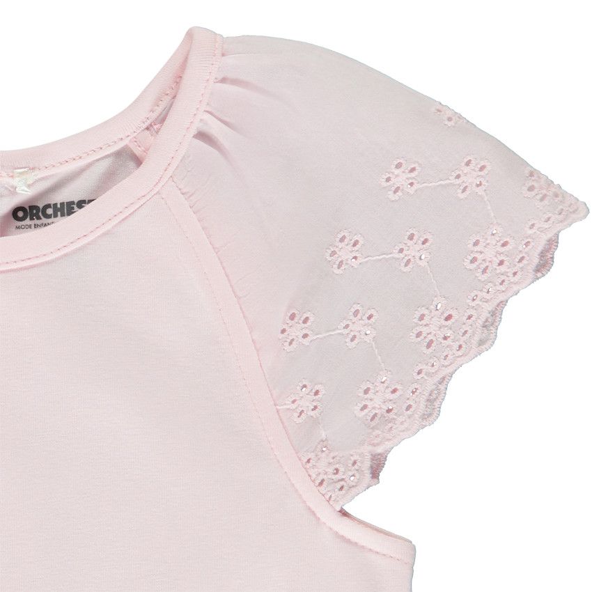 T-shirt manches courtes en broderie anglaise pour bébé fille - Rose