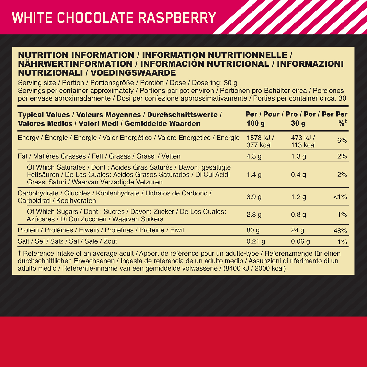 Optimum Nutrition Whey Protein Gold Standard 908 g White Chocolate Raspberry