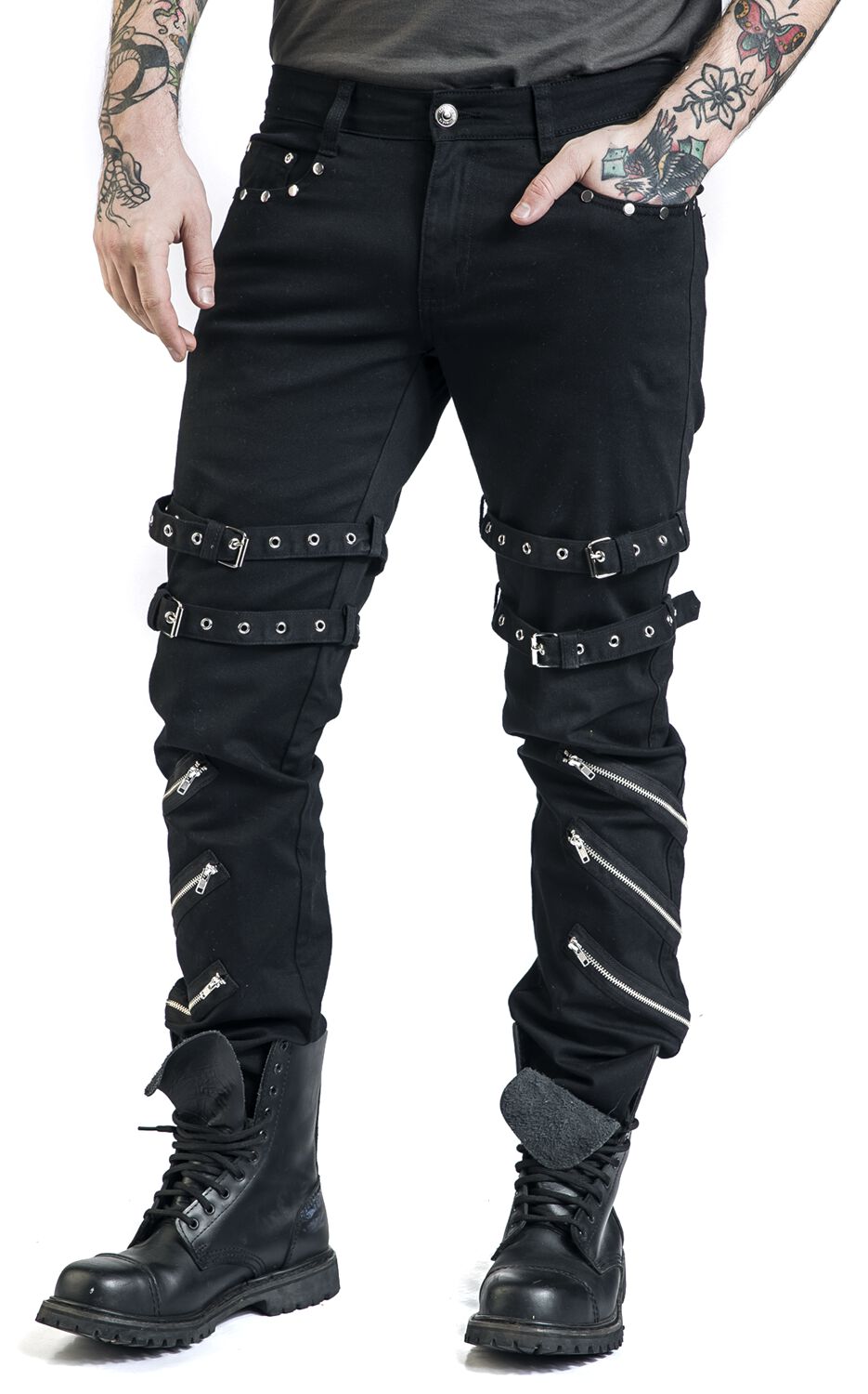 Jared - Jean Noir Avec Bouclesm Zips & Clous | Gothicana by EMP Jean