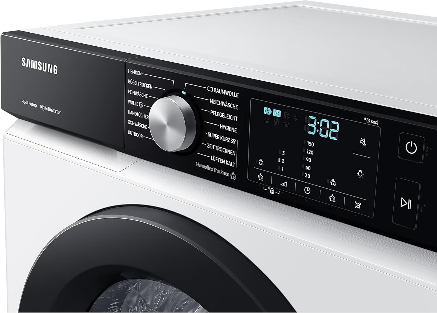 Samsung DV9EBBA245AEEG Bespoke Wärmepumpentrockner, 9 kg, Hygiene+, Optimal Dry, 2-in-1 Komfortfilter, Super Kurz 35', Weiß