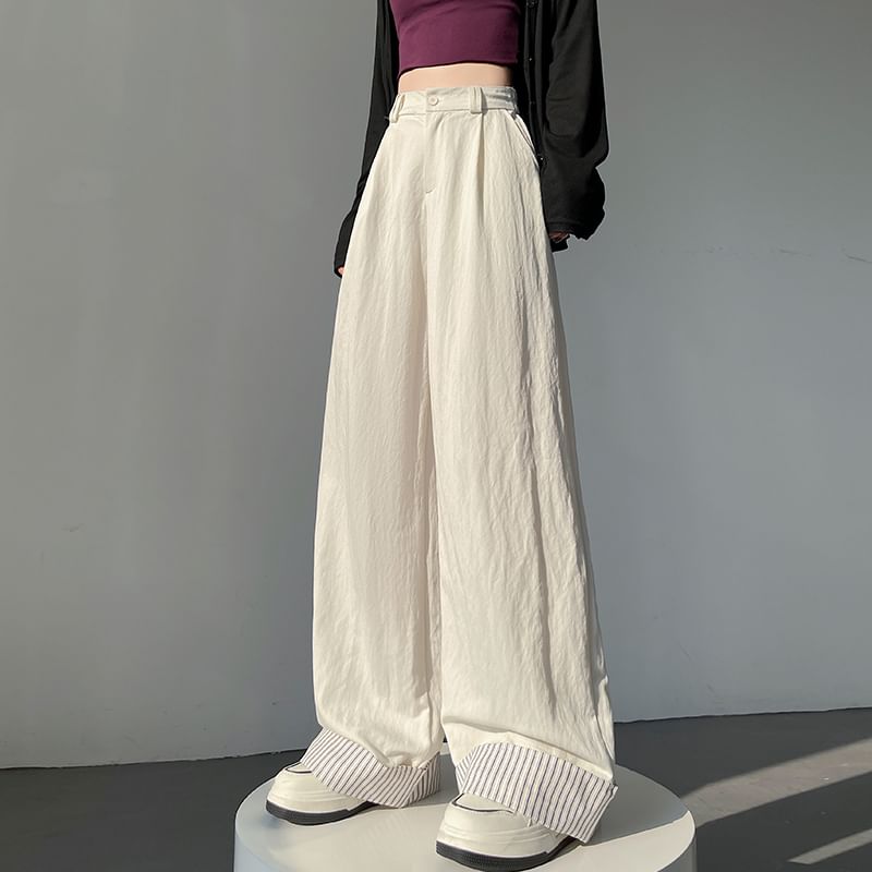 Tel tot 10 - High Rise Plain Striped Panel Wide Leg Broek