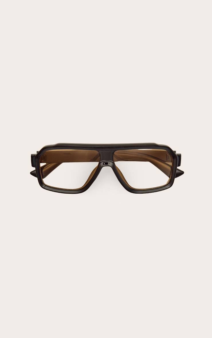 Noir Lunettes De Soleil Aviateur Surdimensionnées À Monture Jaune Et Verres Teintés