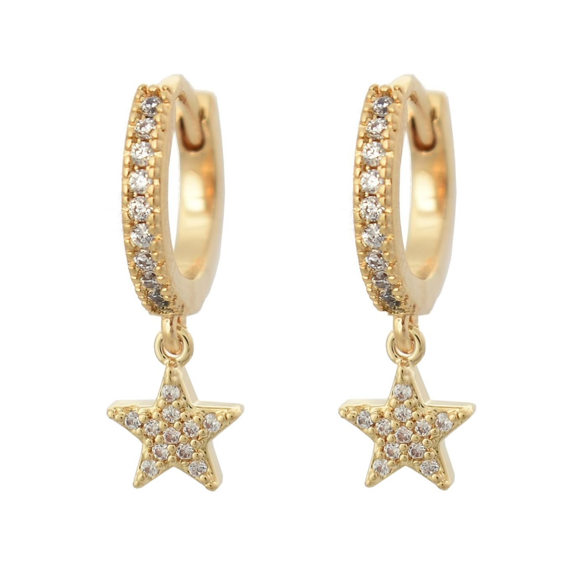 Boucles d'oreilles Mini Créoles étoile oxyde de zirconium pendante Plaqué or 750 3 microns