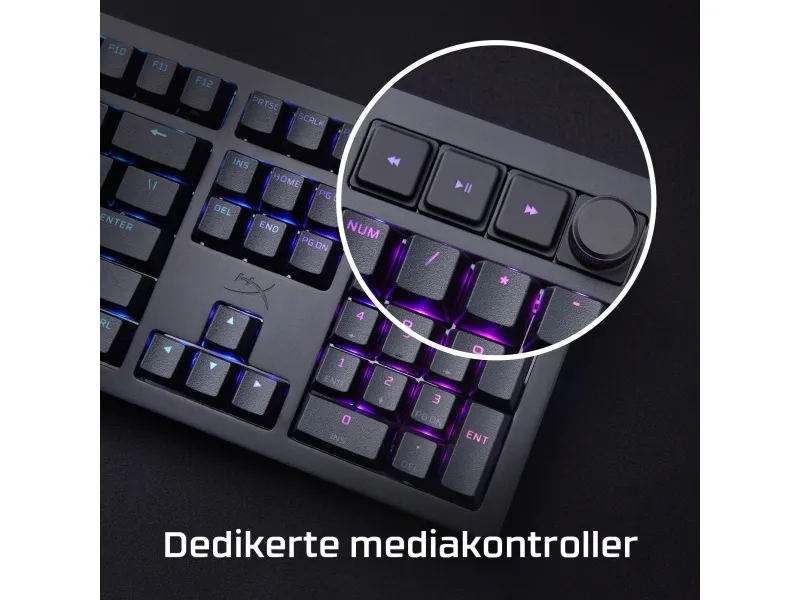 HyperX Alloy Rise - Tastatur - 100% fuld størrelse - bagbelyst - USB-C - QWERTY - Pan Nordic - tastaturkontakt: HyperX Linear - sortering