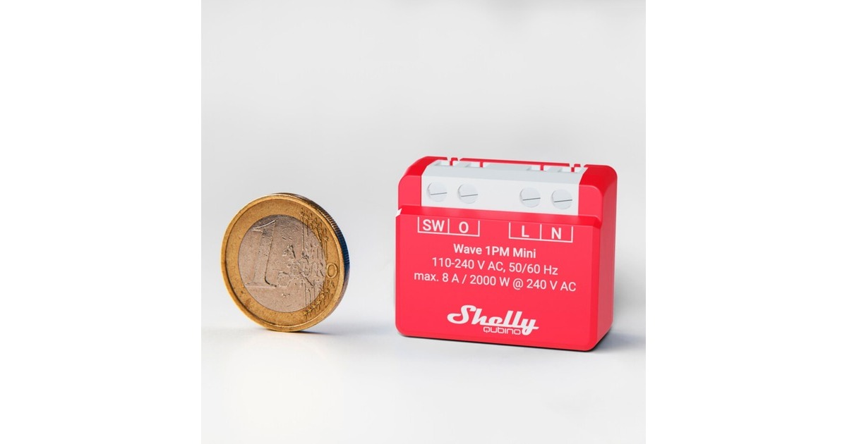 ShellyQubino Wave 1PM Mini relais  (Rood/wit, 1-kanaals, Z-Wave)