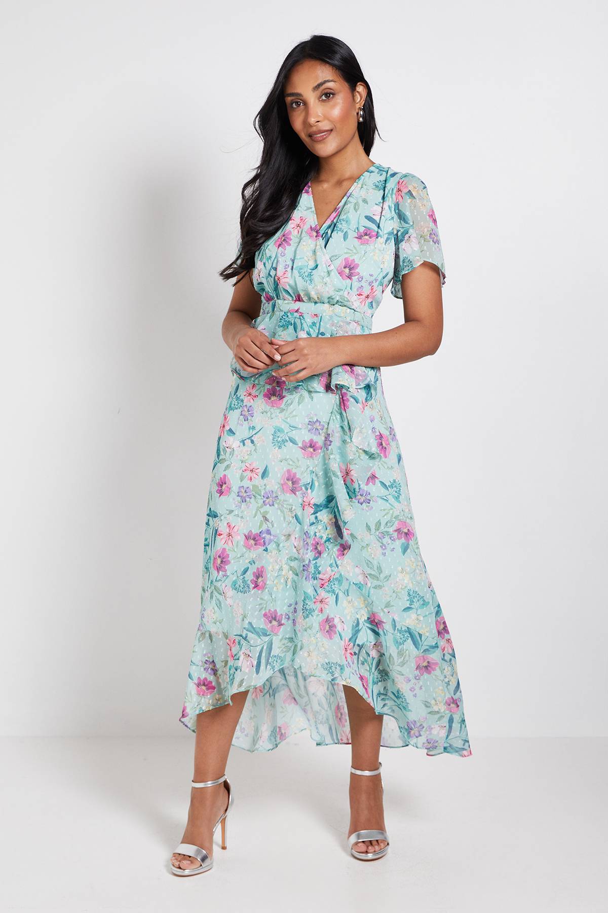 Wallis Robe Midi Péplum À Volants Et Imprimé Fleuri Petite