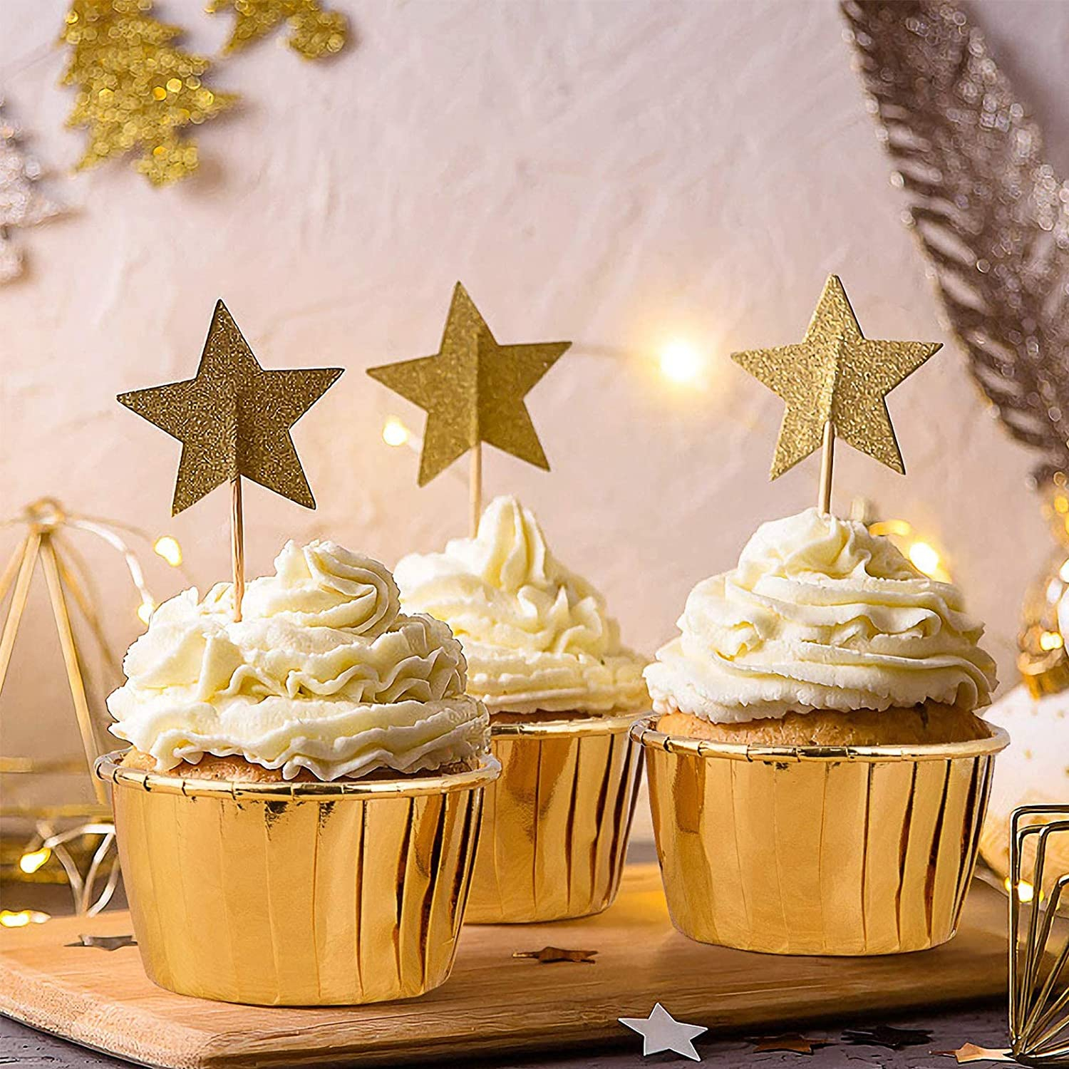 (50er Set) Mini Einweg Cupcake Förmchen Muffin Form Aluminiumfolie Backform - Gold