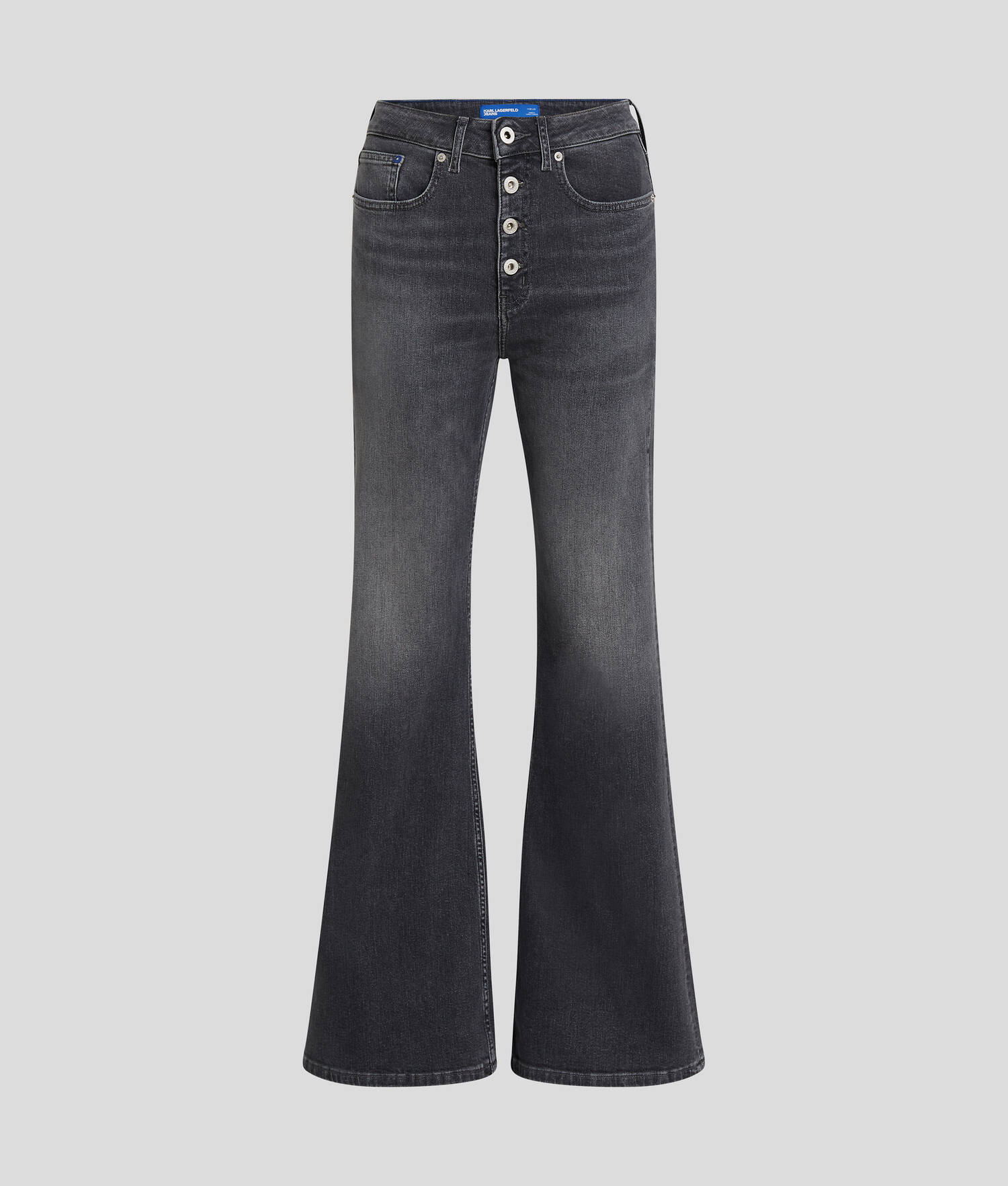 JEAN FLARE EN DENIM TAILLE HAUTE À FERMETURE BOUTONNÉE - Noir lavé visuel