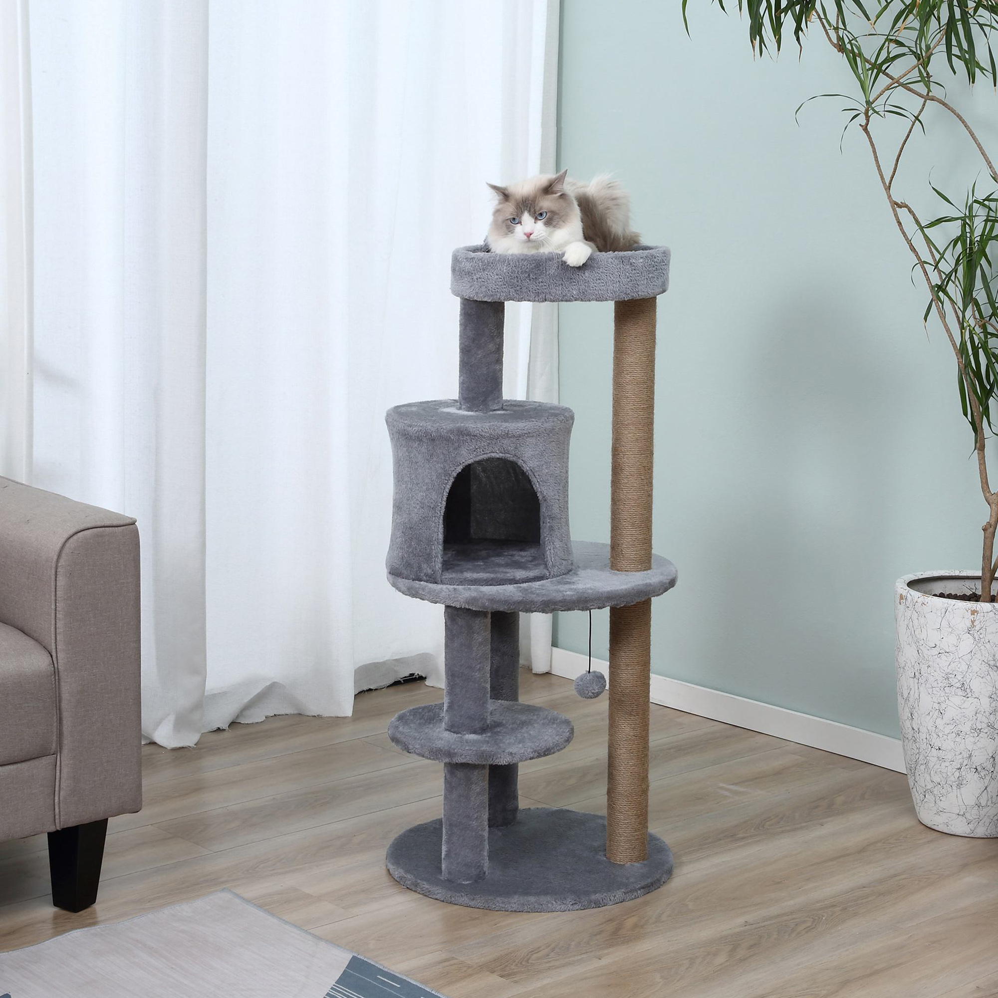 Árvore para gatos PawHut cinza
