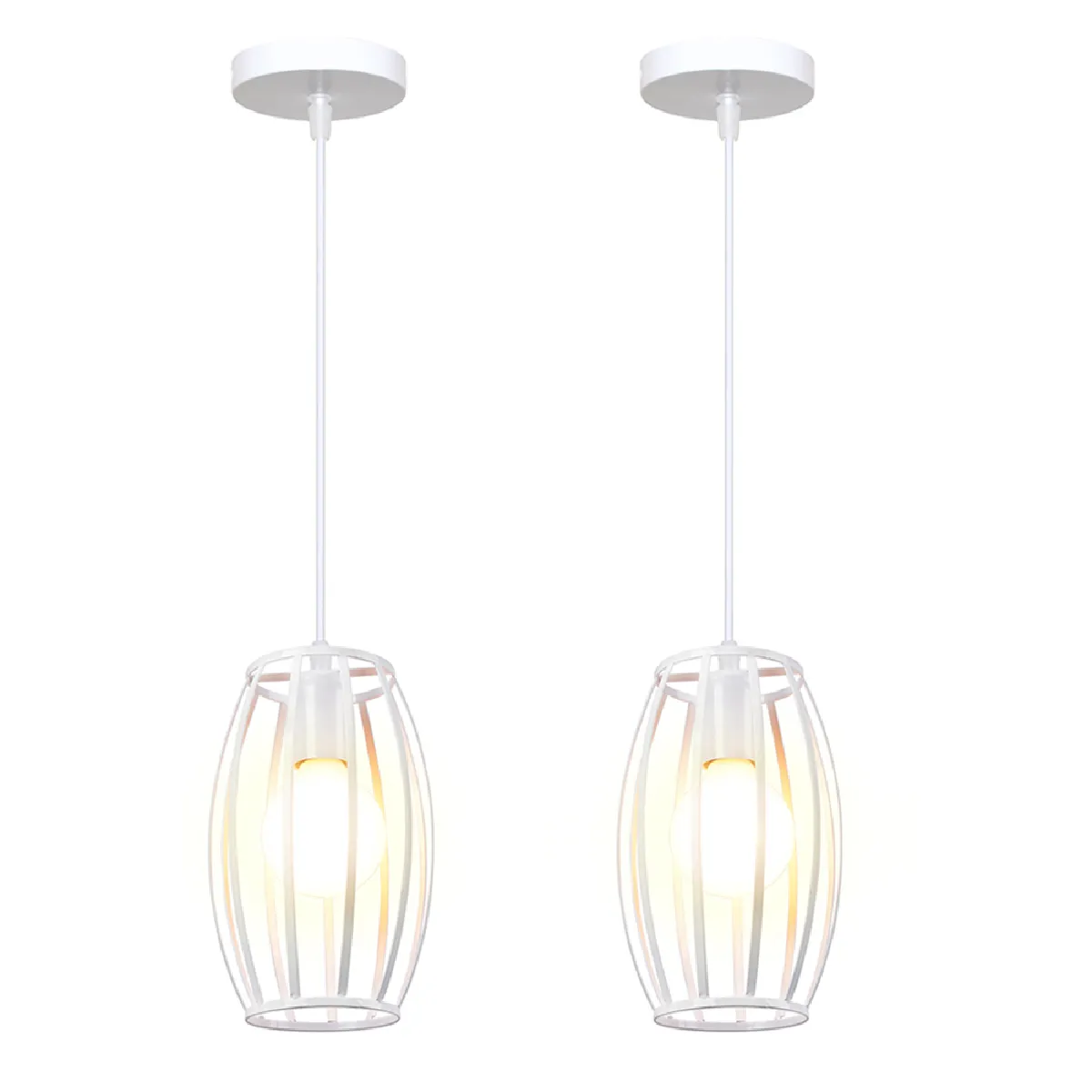 Stoex 2PCS Suspension Luminaire D'Intérieur Rétro Lustre Vintage Plafonnier en Métal Pour Chambre À Coucher, Salon, Salle À Manger, Cuisine Blanc