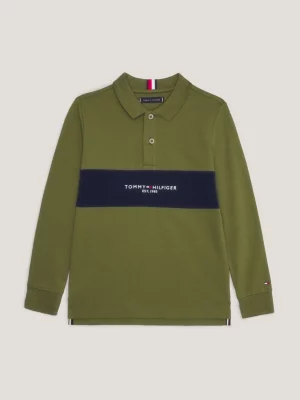 Polo de manga comprida com corte regular e blocos de cores