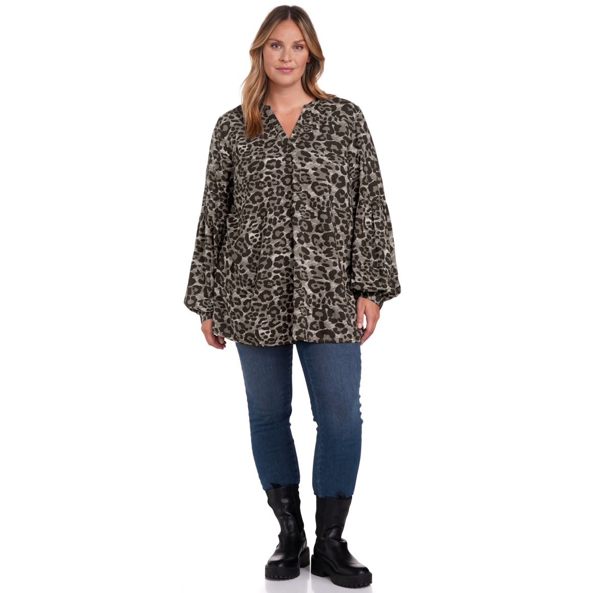 Gina Benotti Damen Bluse im Leoparden-Look grau / schwarz