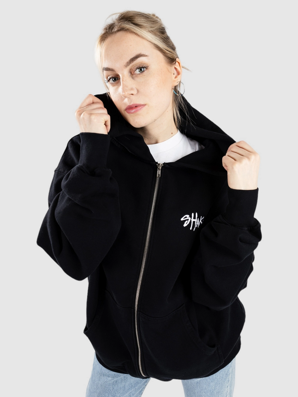 Shaka Wear Logo Double Garment Dye Zip Hoodie black