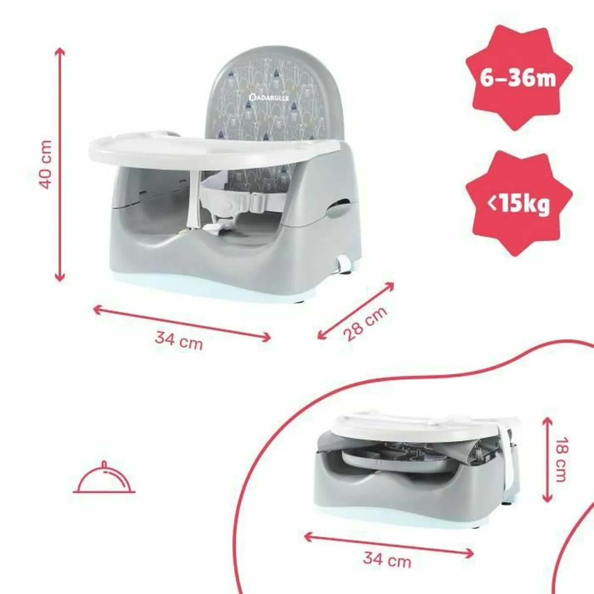 Badabulle Sitzerhöhung 15 kg - Blanc/Gris