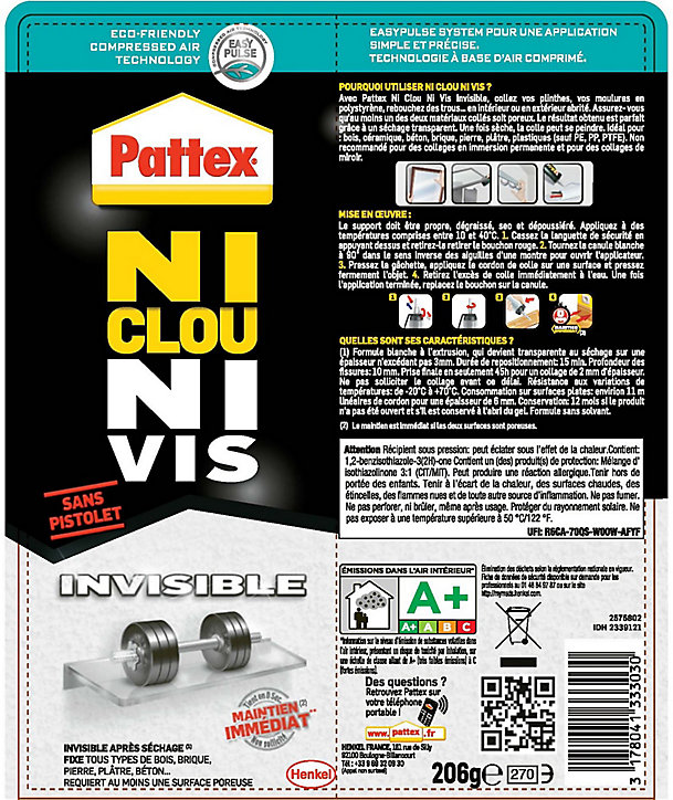 Cartouche de colle acrylique propulsée au gaz, 200 g - intérieur - transparente