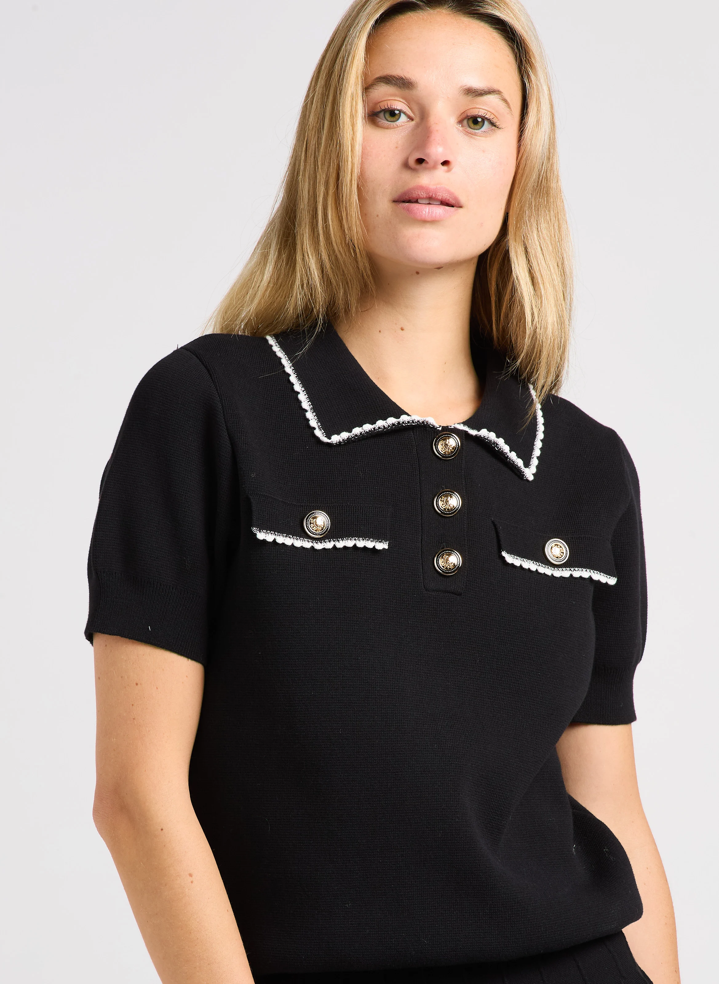 POLKA - Pull col polo en coton | Noir