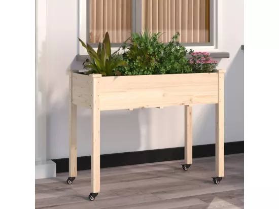 Jardinière sur roues avec doublure 118x59x80 cm bois de sapin