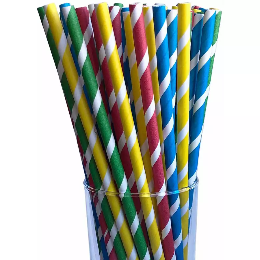 Luxentu Papier-Trinkhalme gestreift 20 cm 100er Set bunt