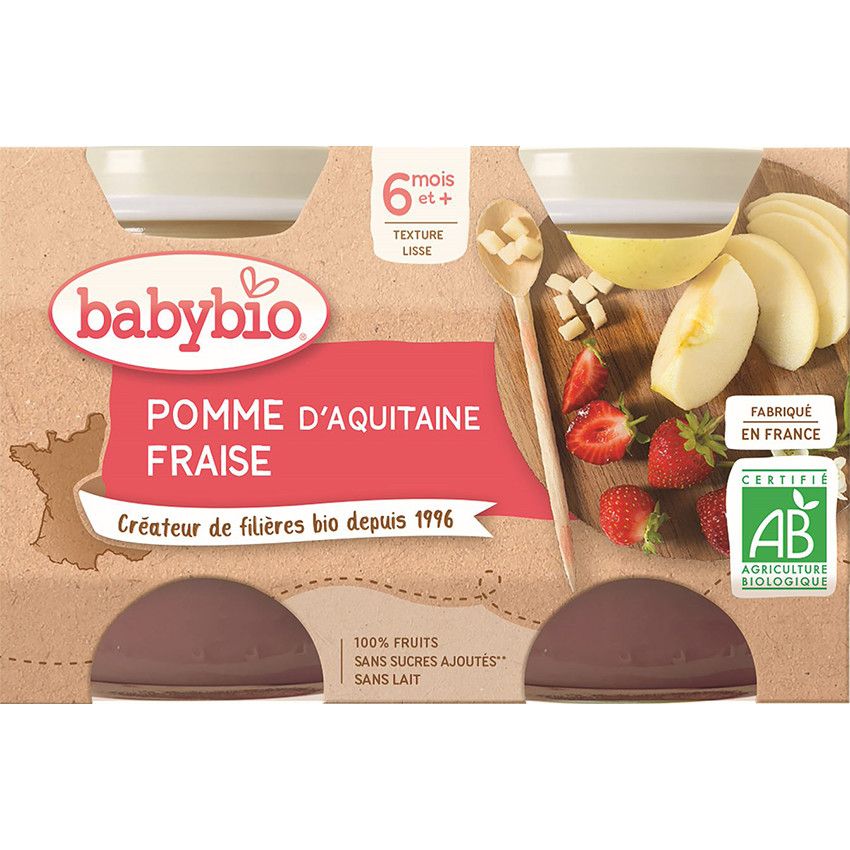 Petit pots sucrés de Pomme et Fraise 2x130g - Doré