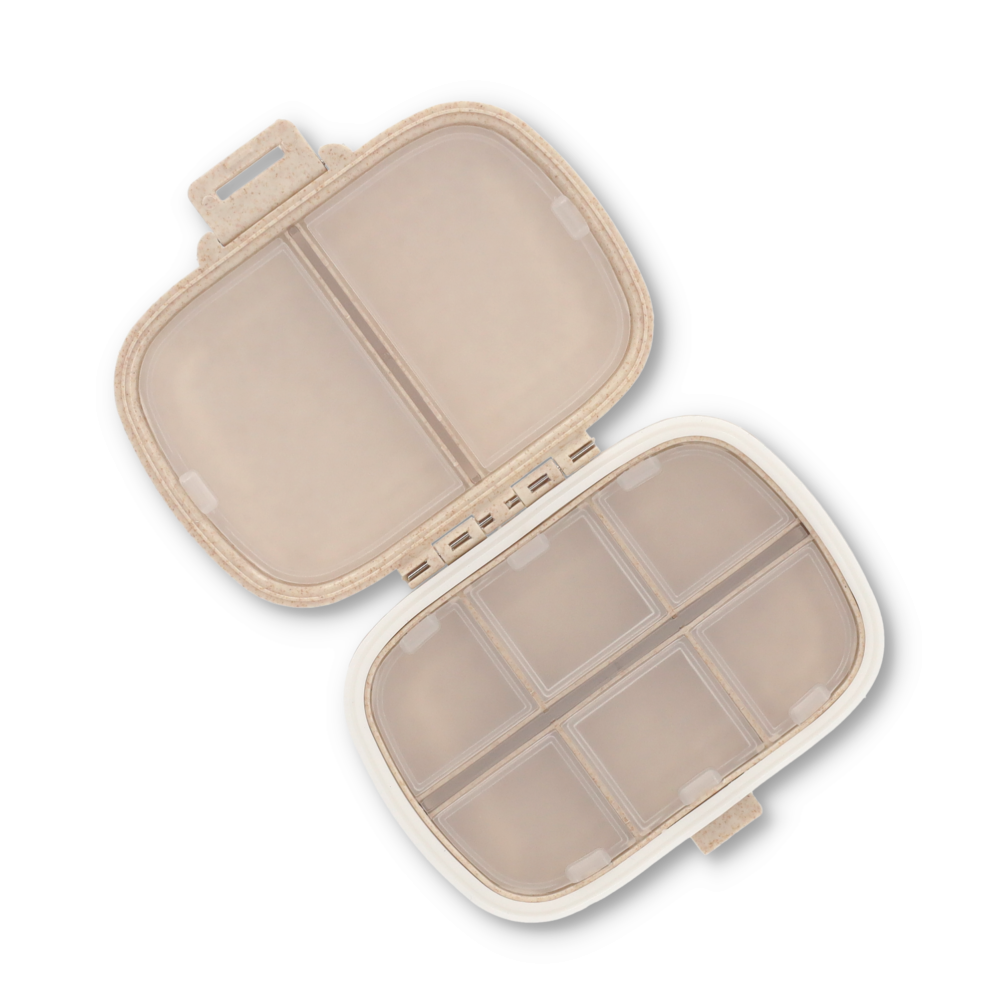 (11x8cm) Medikamenten Dosierer 8 Fächer Dosett Tablettenbox Supplements Pillendose Tablettenspender - Beige