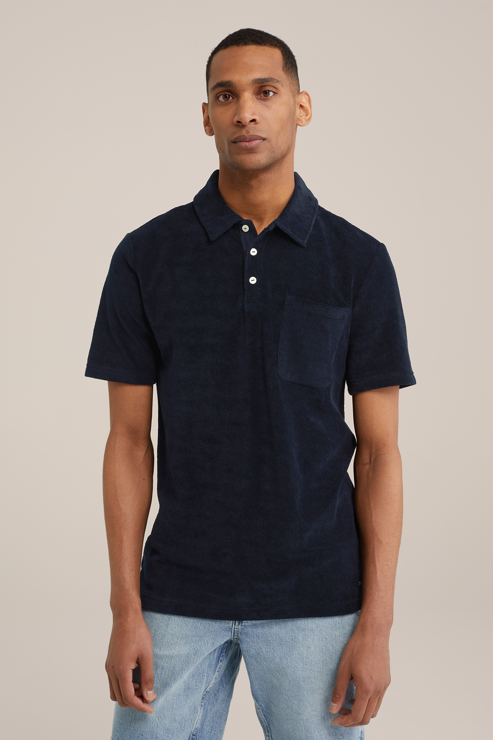 polo van badstof WE Fashion Donkerblauw