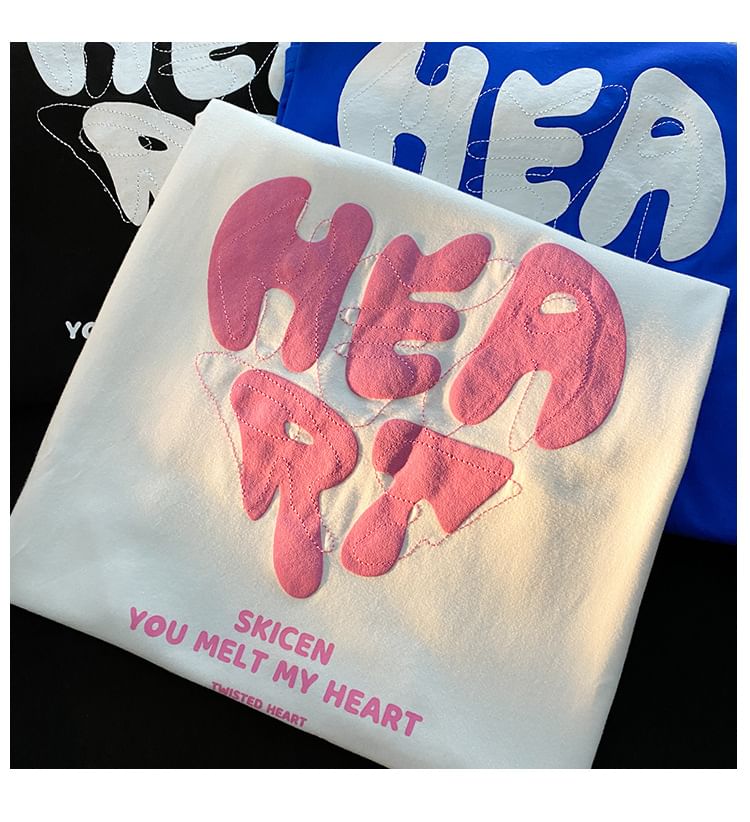 Rosesand - Koppel bijpassende korte mouwen hart & letterprint losvallend T-shirt