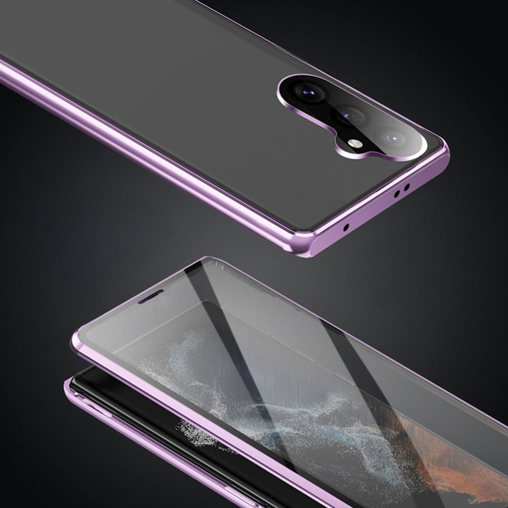 Samsung Galaxy S24 FE Magnetische Alu Schutzhülle mit Panzer Glas Backcover   Display- / Kameraglasschutz (Verschlussmechanismus) - Schwarz