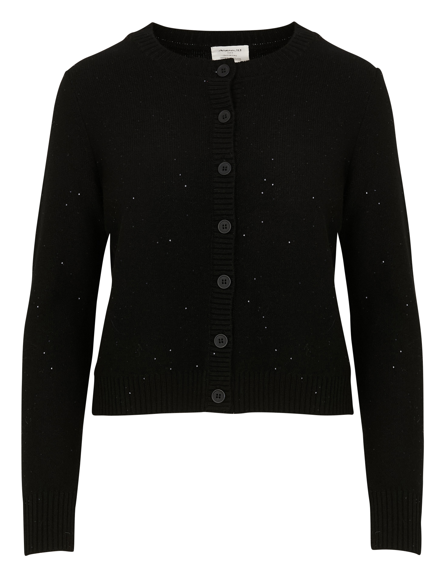 CHRYSTAL - Gilet col rond en laine mélangée | Noir