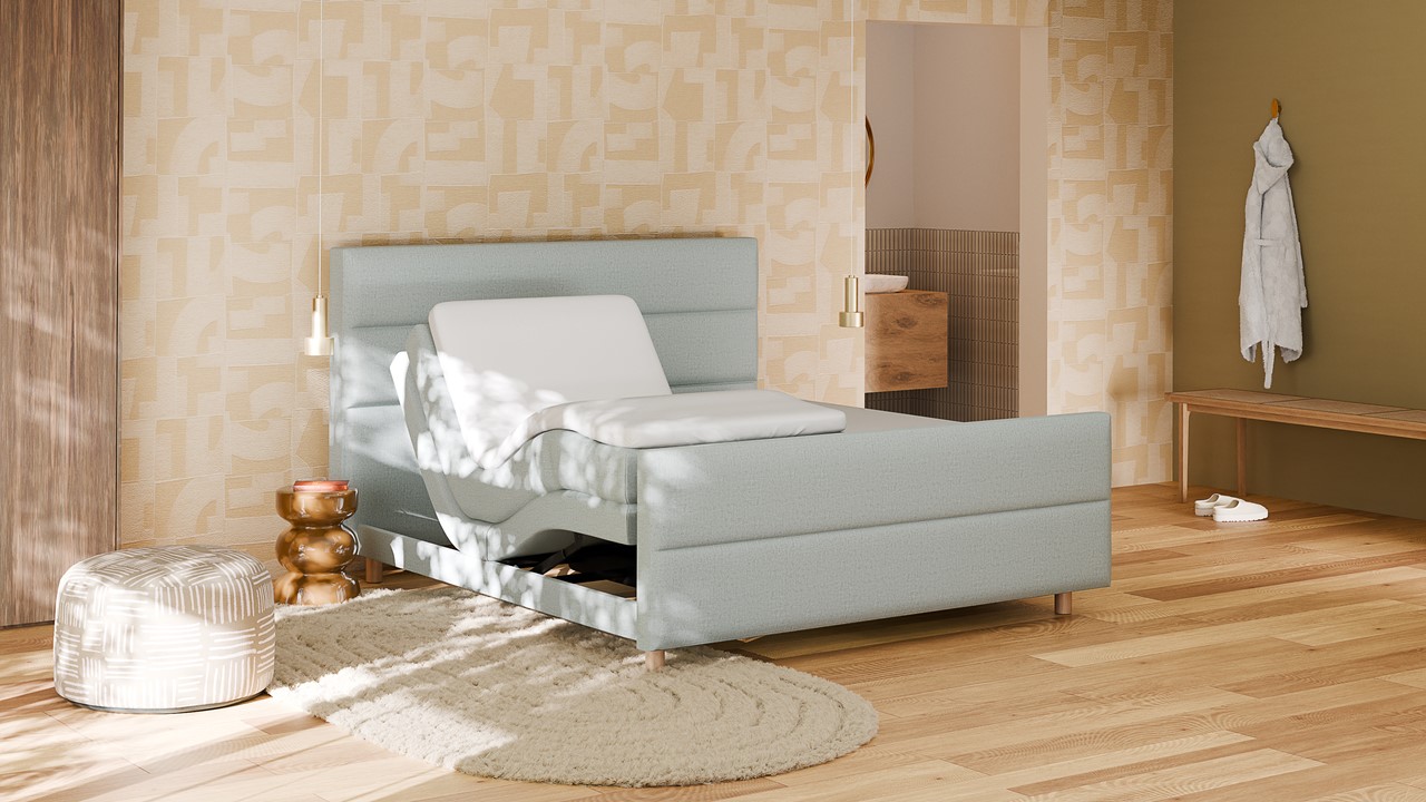Elektrische boxspring Mica - Soft touch light blue