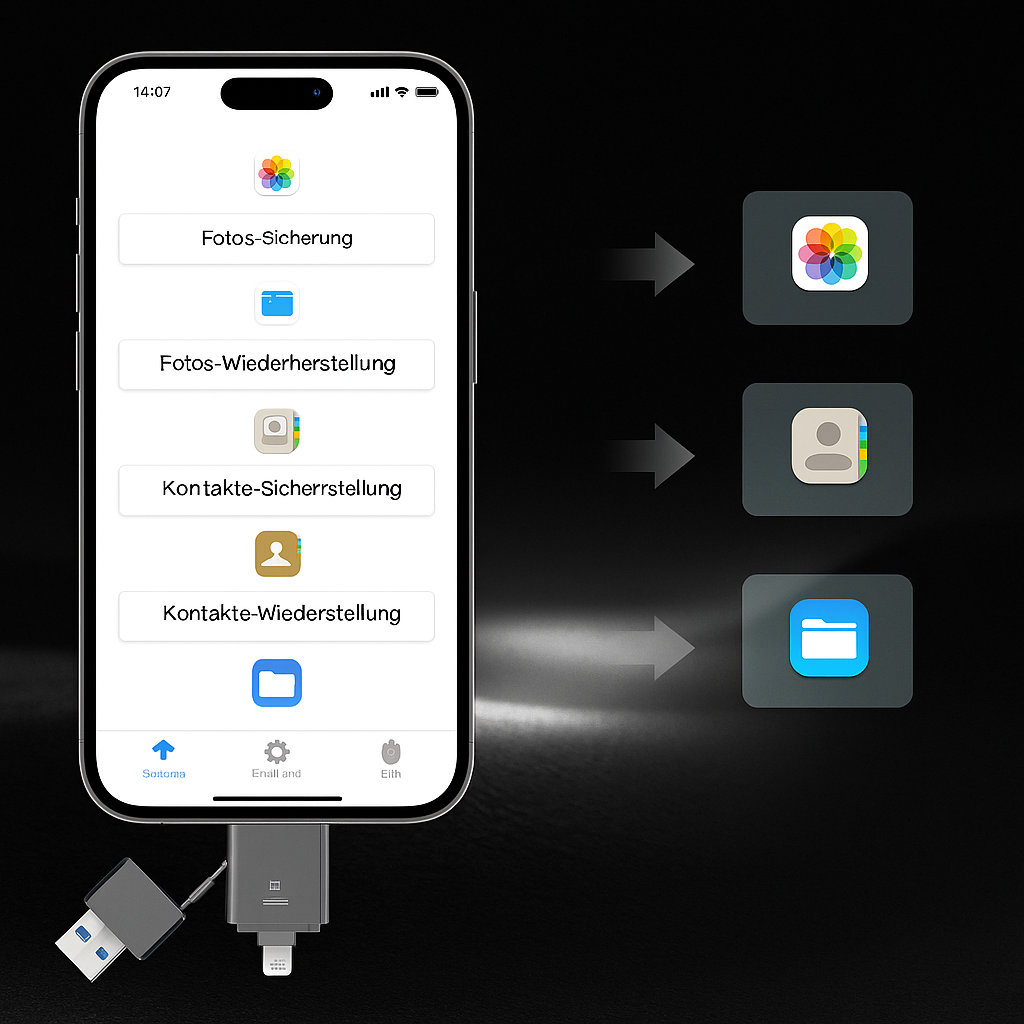 (128GB) 3in1 Flash Drive USB 3.2 Speicherstick Lightning / USB-C / USB-A Datenübertragung / Drehbares Design / Speicher Stick Flash Drive - Grau
